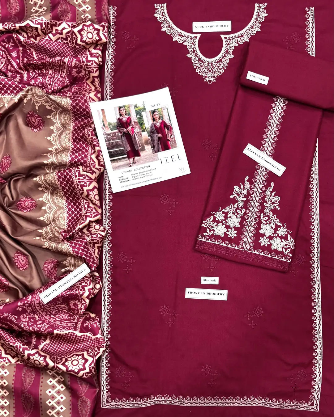 3 Pcs Women's Unstitched Embroidered Suit