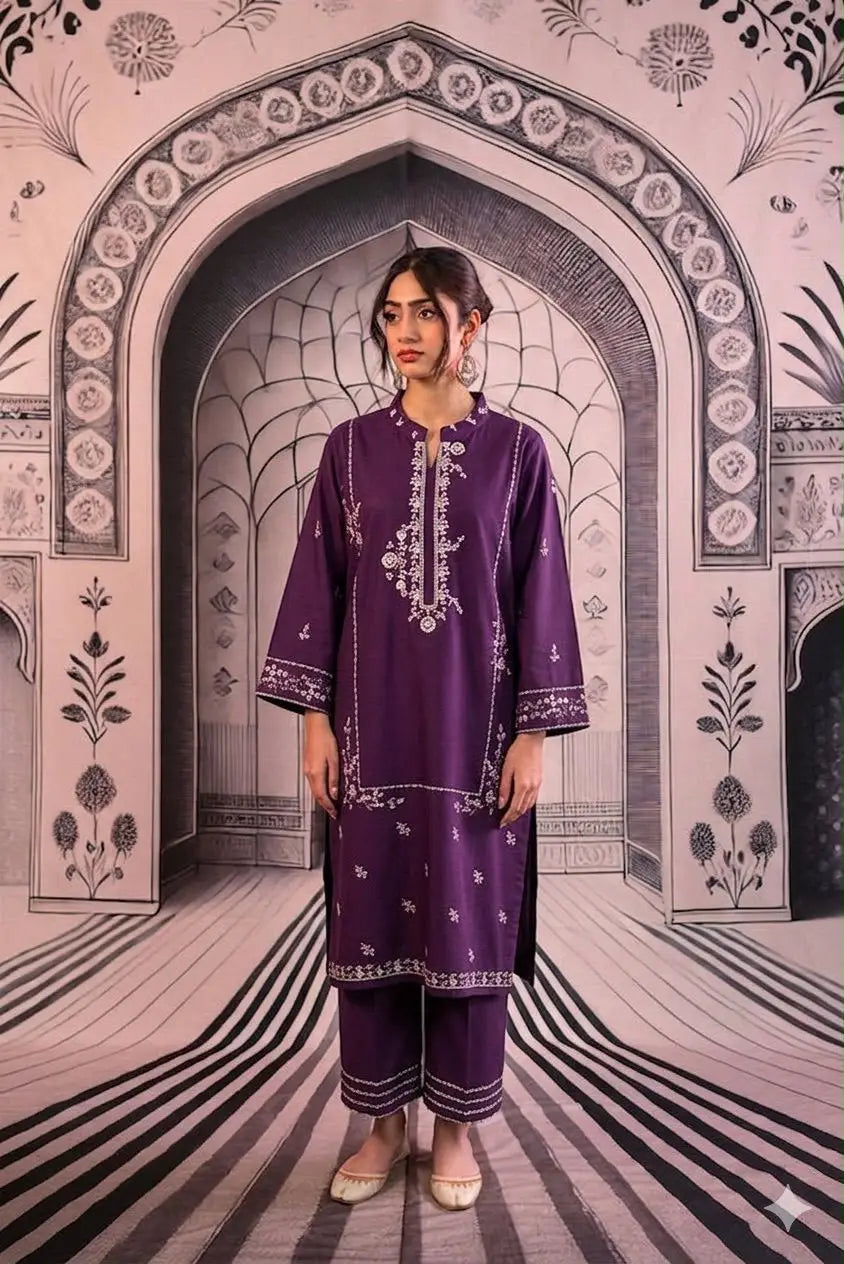 2 Pcs Women's Unstitched Embroidered Suit