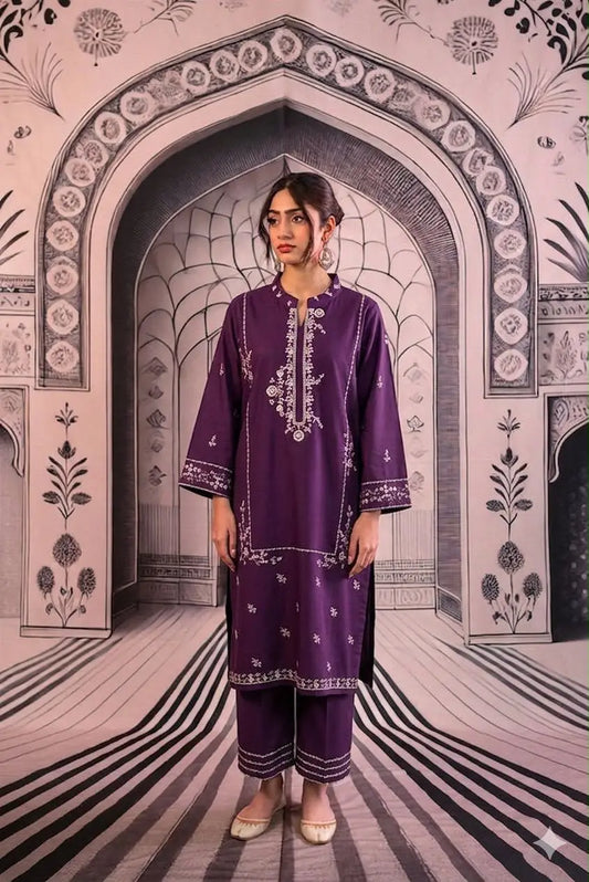 2 Pcs Women's Unstitched Embroidered Suit