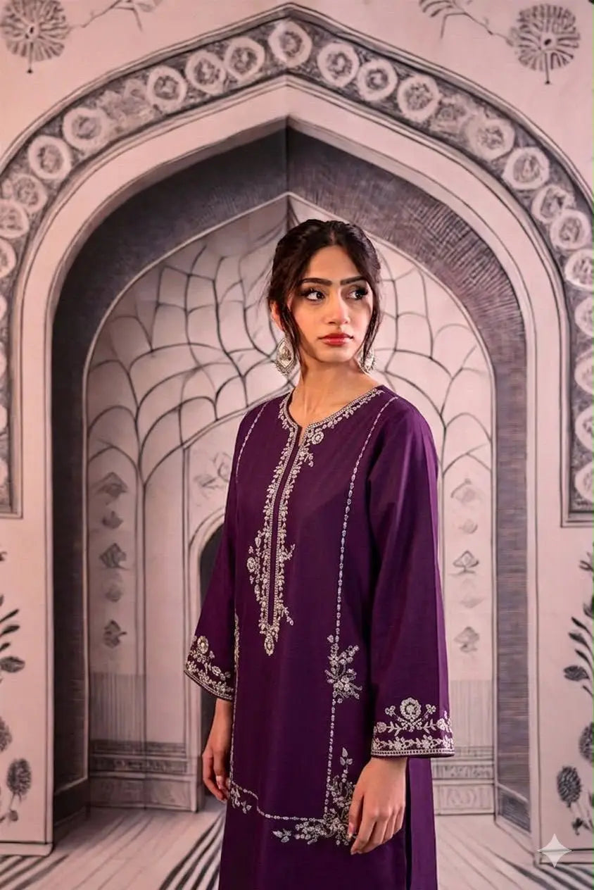2 Pcs Women's Unstitched Embroidered Suit