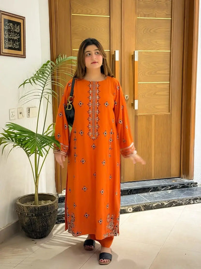 2 Pcs Women's Unstitched Embroidered Suit