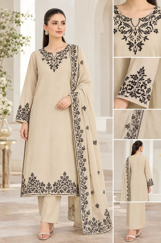 3 Pcs Women's Unstitched Embroidered Suit