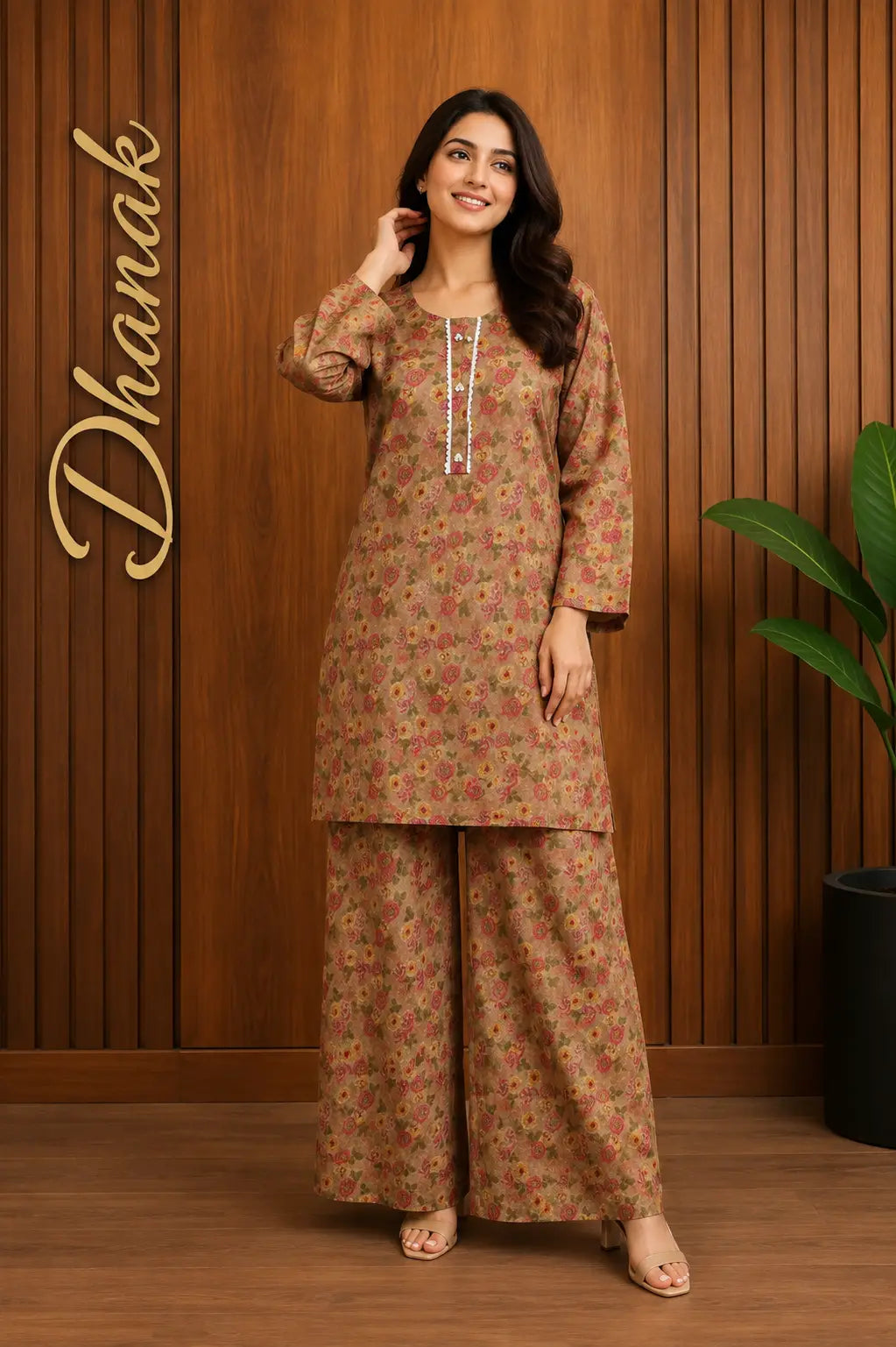 2 Pcs Women's Stitched Dhanak Printed Shirt And Trouser