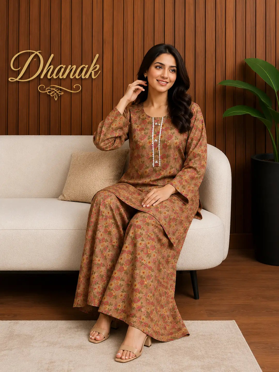 2 Pcs Women's Stitched Dhanak Printed Shirt And Trouser