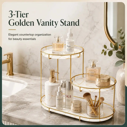 3-Tier Golden Vanity Stand Makeup & Cosmetic Storage