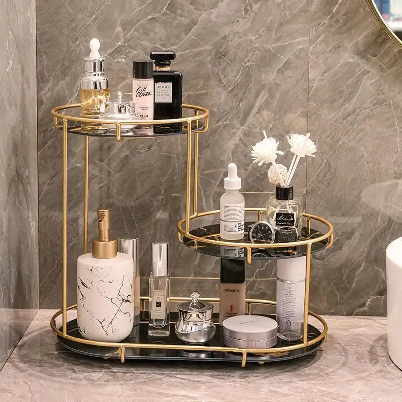 3-Tier Golden Vanity Stand Makeup & Cosmetic Storage