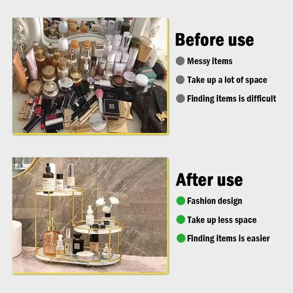 3-Tier Golden Vanity Stand Makeup & Cosmetic Storage