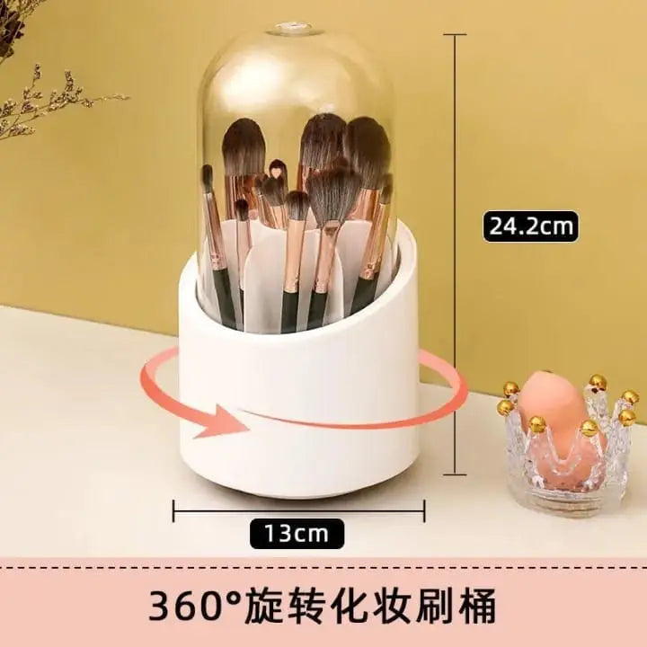 360° Rotating Makeup Brush Holder with Dustproof