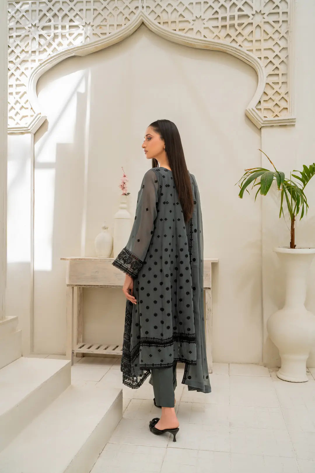 3 Pcs Women's Stitched Chiffon Hand Work Maxi Suit