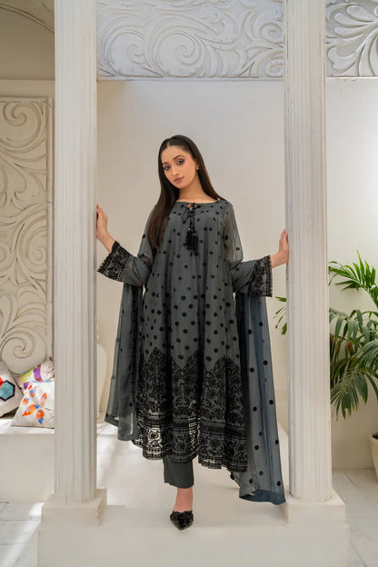 3 Pcs Women's Stitched Chiffon Hand Work Maxi Suit