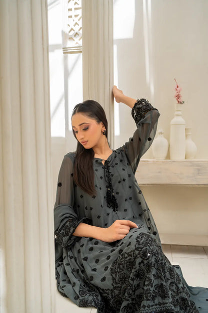3 Pcs Women's Stitched Chiffon Hand Work Maxi Suit