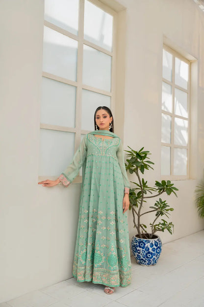 3 Pcs Women's Stitched Chiffon Hand Work Maxi Suit