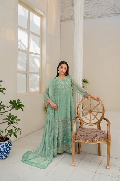 3 Pcs Women's Stitched Chiffon Hand Work Maxi Suit
