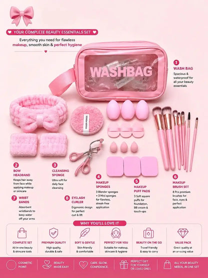 Washbag With Blenders & Makeup Accessories, Easy To Use & Travel, 1 Pouch
