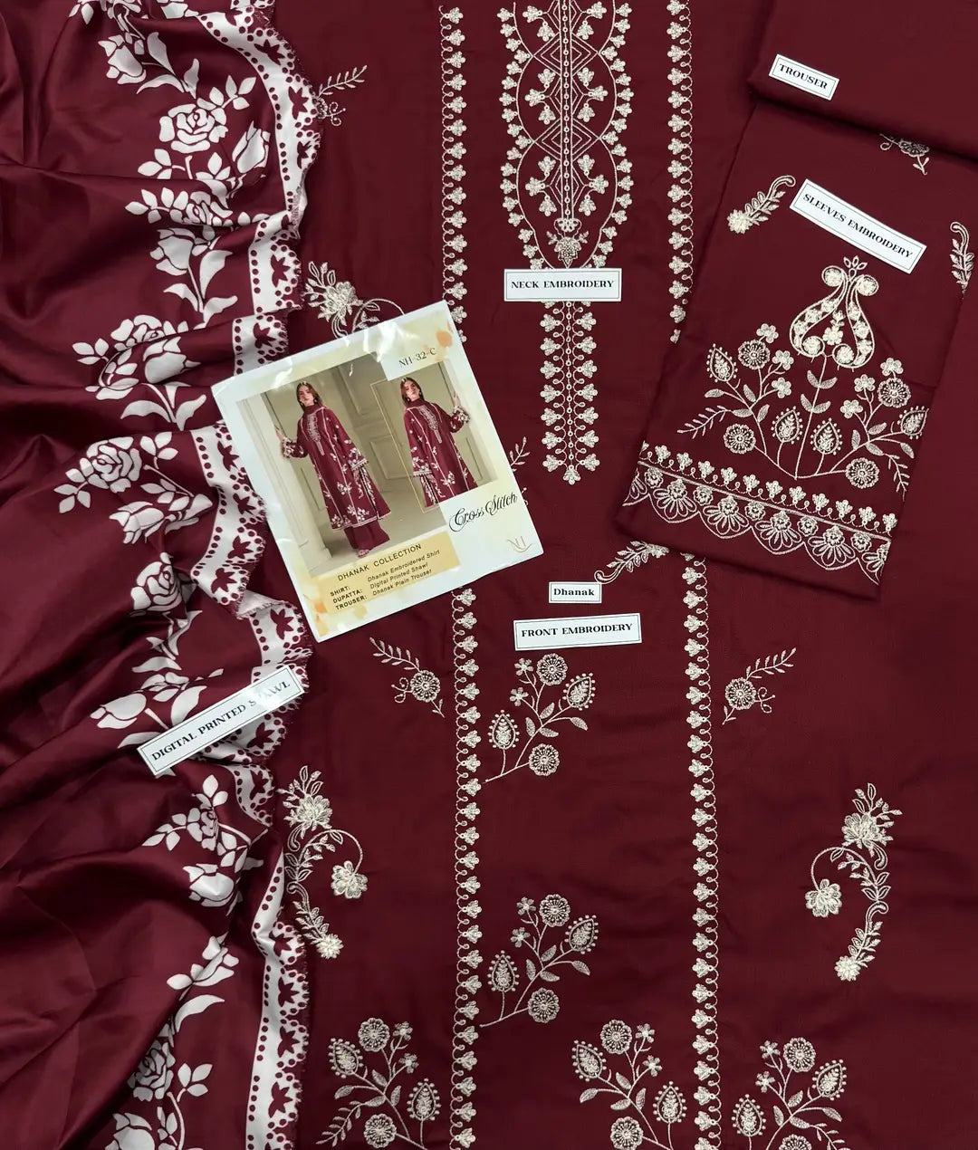 3 Pcs Women's Unstitched Embroidered Suit