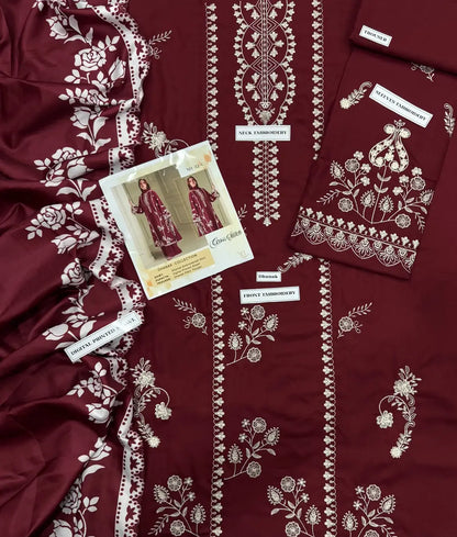 3 Pcs Women's Unstitched Embroidered Suit