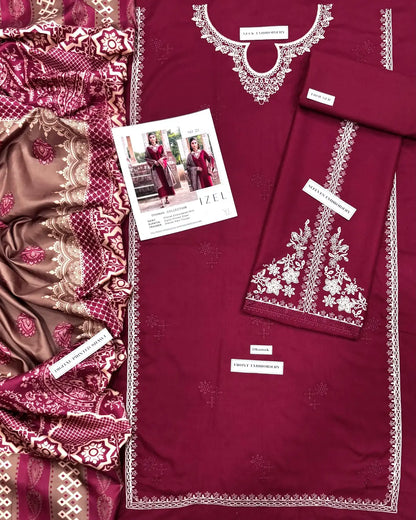 3 Pcs Women's Unstitched Embroidered Suit